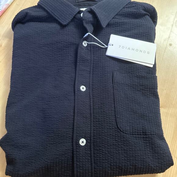 7 Diamonds 4 Way Stretch Shirt Mens XXL Navy Button Up Short Sleeve Bennet NWT - Picture 2 of 8